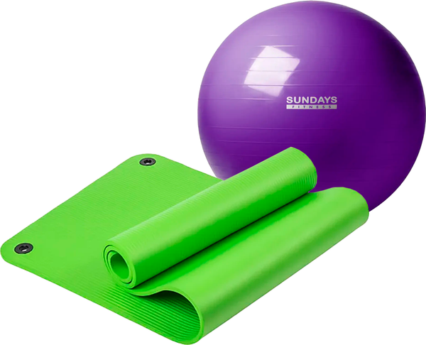 Изображение товара Набор для фитнеса Sundays Fitness Фитбол IR97402-65 + Коврик 1см IR97506 (фиолетовый, зеленый)