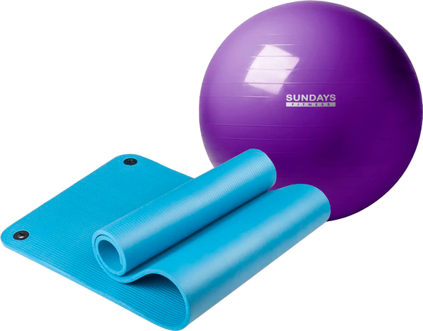 Изображение товара Набор для фитнеса Sundays Fitness Фитбол IR97402-65 + Коврик 1см IR97506 (фиолетовый, голубой)