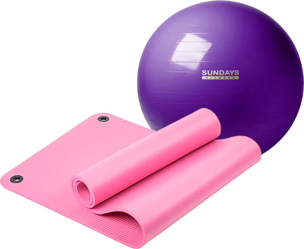 Изображение товара Набор для фитнеса Sundays Fitness Фитбол IR97402-65 + Коврик 1см IR97506 (фиолетовый, розовый)