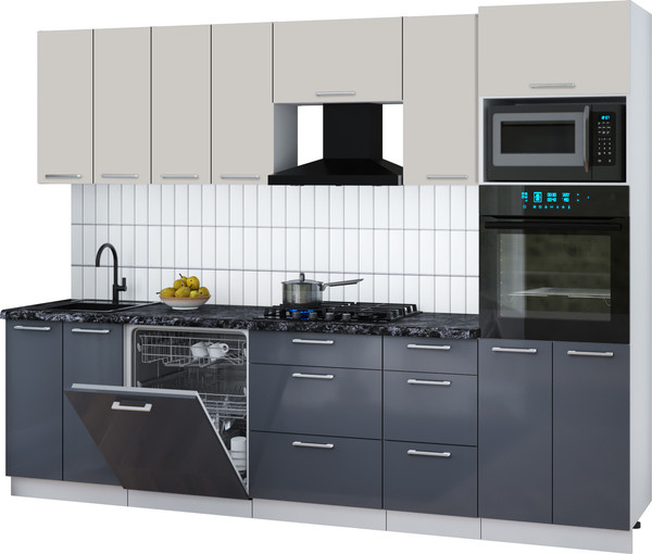 Изображение товара Кухонный гарнитур Интерлиния Мила Gloss 2.8-ПМ1 (асфальт глянец/кашемир/кастилло темный)