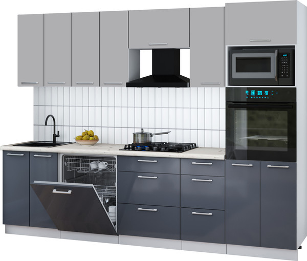 Изображение товара Кухонный гарнитур Интерлиния Мила Gloss 2.8-ПМ1 (асфальт глянец/грей/бискайская сосна)