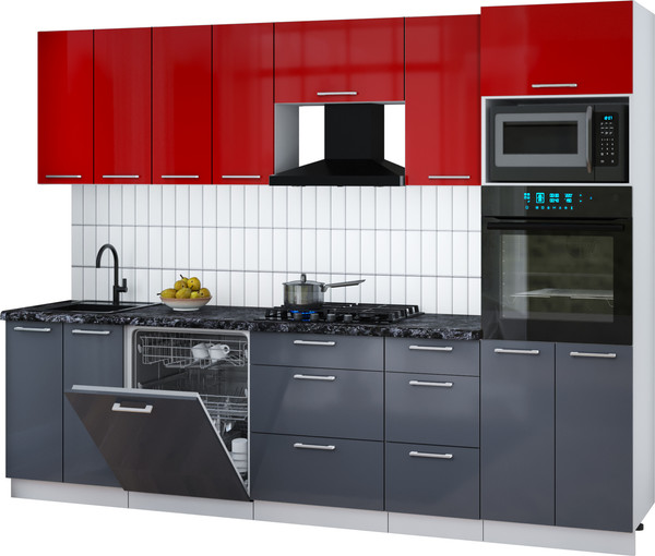 Изображение товара Кухонный гарнитур Интерлиния Мила Gloss 2.8-ПМ1 (асфальт глянец/красный глянец/кастилло темный)