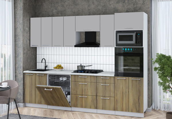 Изображение товара Кухонный гарнитур Интерлиния Мила Gloss 2.8-ПМ1 (дуб вотан/грей/серый каспий)