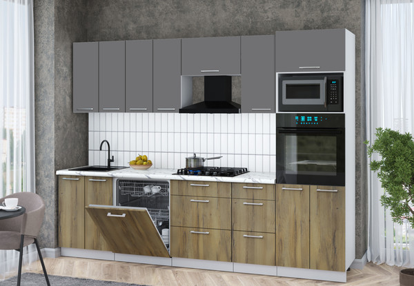 Изображение товара Кухонный гарнитур Интерлиния Мила Gloss 2.8-ПМ1 (дуб вотан/серый/белый гранит)