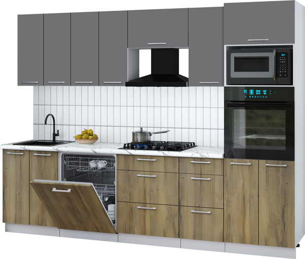 Изображение товара Кухонный гарнитур Интерлиния Мила Gloss 2.8-ПМ1 (дуб вотан/серый/белый гранит)