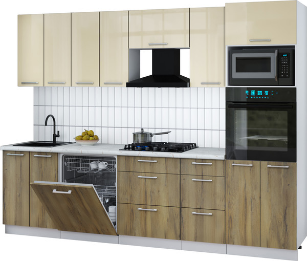 Изображение товара Кухонный гарнитур Интерлиния Мила Gloss 2.8-ПМ1 (дуб вотан/ваниль глянец/серый каспий)