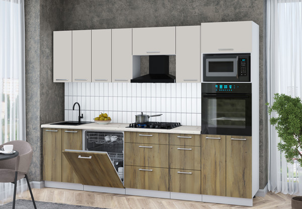 Изображение товара Кухонный гарнитур Интерлиния Мила Gloss 2.8-ПМ1 (дуб вотан/кашемир/бискайская сосна)