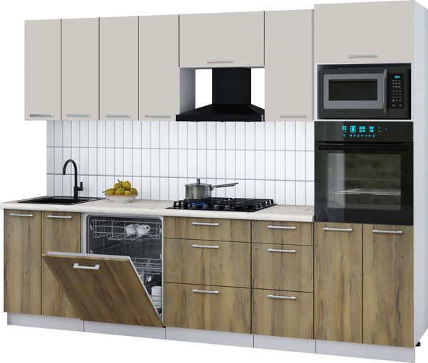Изображение товара Кухонный гарнитур Интерлиния Мила Gloss 2.8-ПМ1 (дуб вотан/кашемир/бискайская сосна)