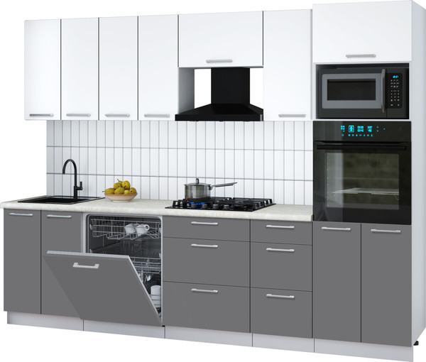 Изображение товара Кухонный гарнитур Интерлиния Мила Gloss 2.8-ПМ1 (серый/белый/опал светлый)