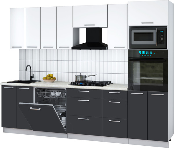 Изображение товара Кухонный гарнитур Интерлиния Мила Gloss 2.8-ПМ1 (пепел/белый/опал светлый)