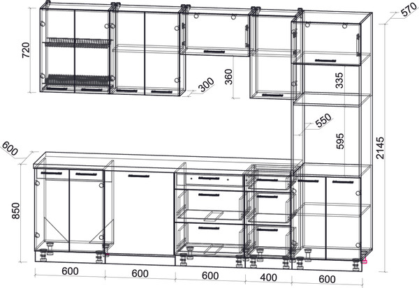 Изображение товара Кухонный гарнитур Интерлиния Мила Gloss 2.8-ПМ1 (пепел/белый глянец/серый каспий)