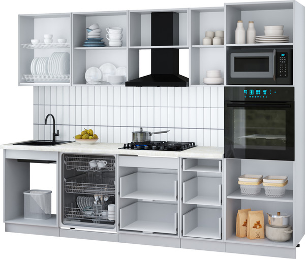 Изображение товара Кухонный гарнитур Интерлиния Мила Gloss 2.8-ПМ1 (пепел/грей/травертин серый)