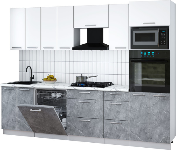 Изображение товара Кухонный гарнитур Интерлиния Мила Gloss 2.8-ПМ1 (керамика/белый/белый гранит)