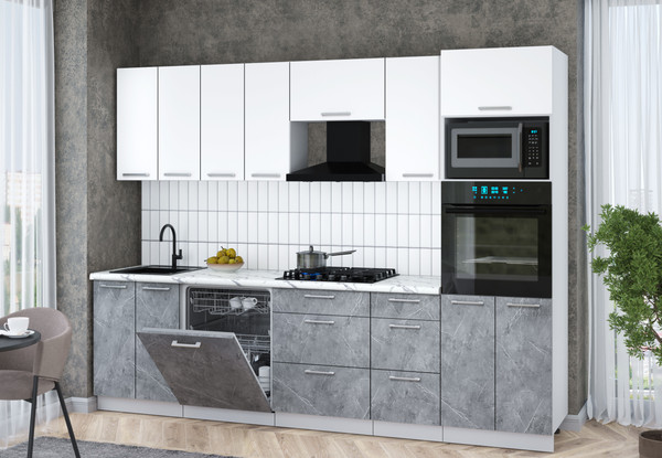 Изображение товара Кухонный гарнитур Интерлиния Мила Gloss 2.8-ПМ1 (керамика/белый/белый гранит)