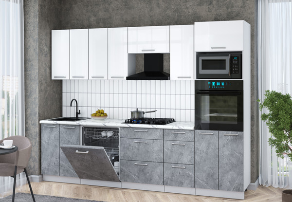 Изображение товара Кухонный гарнитур Интерлиния Мила Gloss 2.8-ПМ1 (керамика/белый глянец/белый гранит)