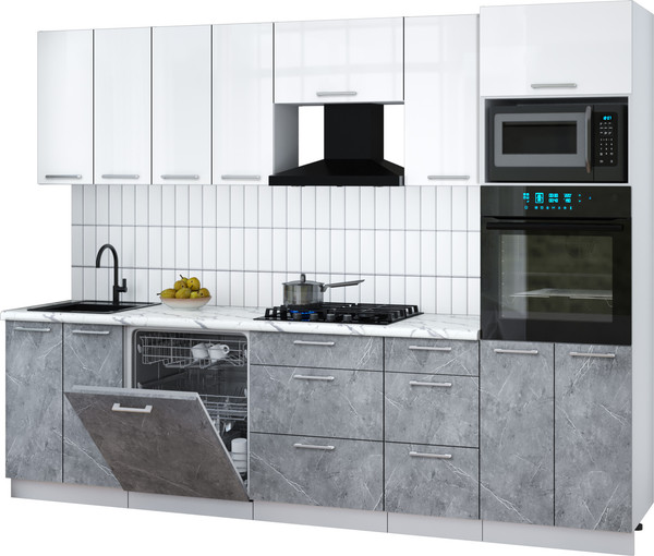 Изображение товара Кухонный гарнитур Интерлиния Мила Gloss 2.8-ПМ1 (керамика/белый глянец/белый гранит)