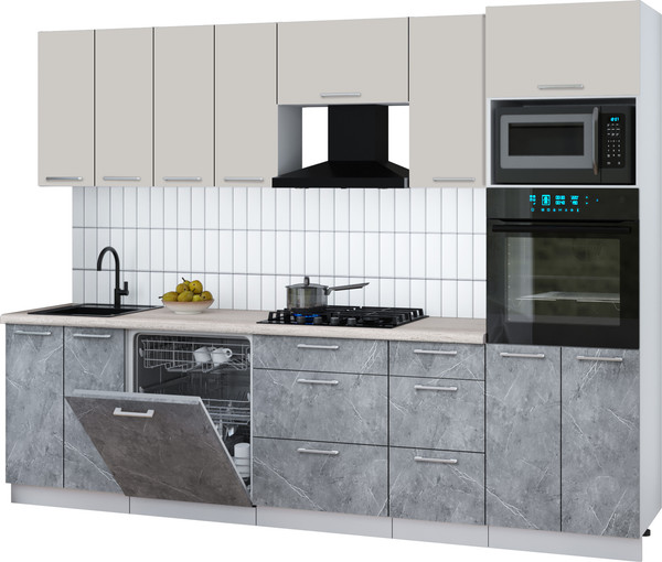 Изображение товара Кухонный гарнитур Интерлиния Мила Gloss 2.8-ПМ1 (керамика/кашемир/травертин серый)