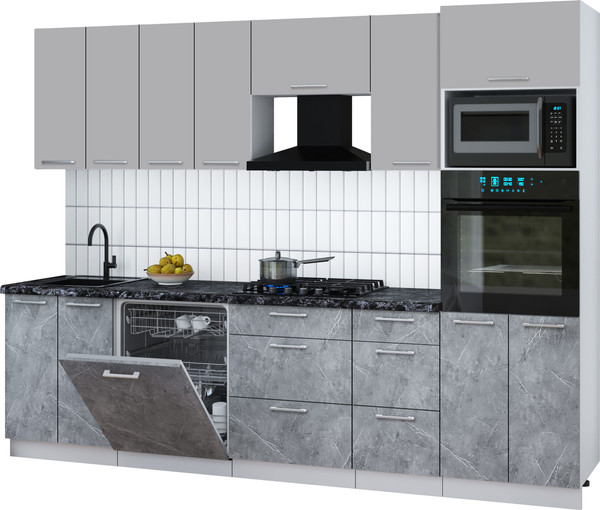 Изображение товара Кухонный гарнитур Интерлиния Мила Gloss 2.8-ПМ1 (керамика/грей/кастилло темный)