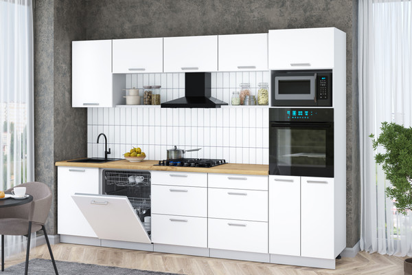 Изображение товара Кухонный гарнитур Интерлиния Мила Gloss 2.9-ПМ1 (белый/белый/дуб бунратти)