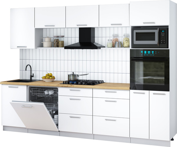Изображение товара Кухонный гарнитур Интерлиния Мила Gloss 2.9-ПМ1 (белый/белый/дуб бунратти)