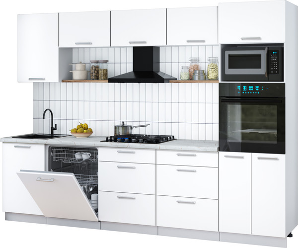 Изображение товара Кухонный гарнитур Интерлиния Мила Gloss 2.9-ПМ1 (белый/белый/серый каспий)