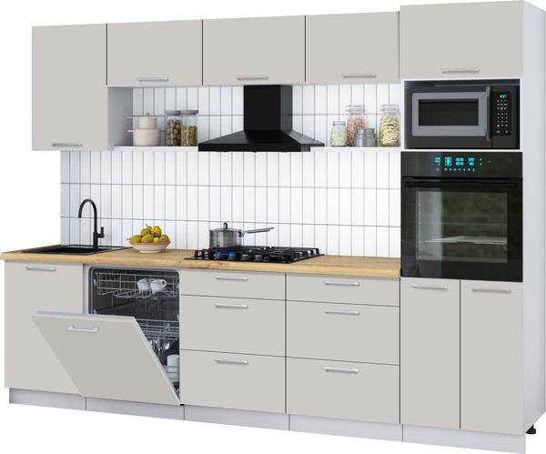 Изображение товара Кухонный гарнитур Интерлиния Мила Gloss 2.9-ПМ1 (кашемир/кашемир/дуб бунратти)