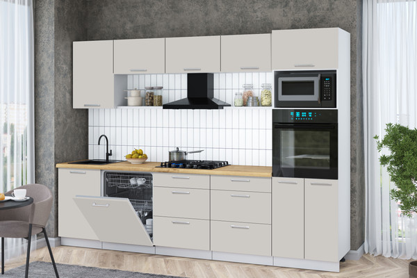 Изображение товара Кухонный гарнитур Интерлиния Мила Gloss 2.9-ПМ1 (кашемир/кашемир/дуб бунратти)