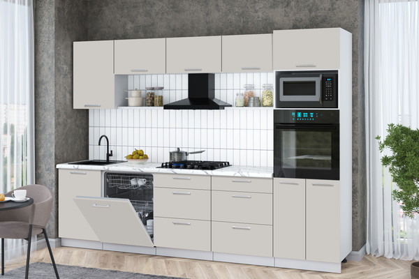 Изображение товара Кухонный гарнитур Интерлиния Мила Gloss 2.9-ПМ1 (кашемир/кашемир/белый гранит)