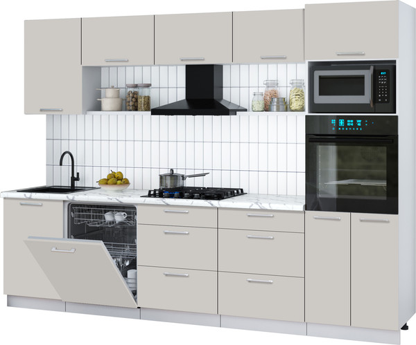 Изображение товара Кухонный гарнитур Интерлиния Мила Gloss 2.9-ПМ1 (кашемир/кашемир/белый гранит)