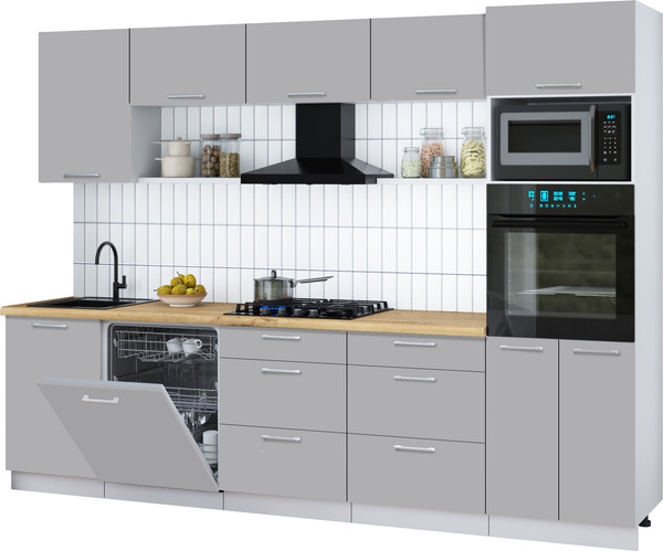Изображение товара Кухонный гарнитур Интерлиния Мила Gloss 2.9-ПМ1 (грей/грей/дуб бунратти)