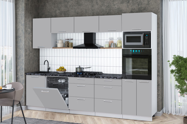 Изображение товара Кухонный гарнитур Интерлиния Мила Gloss 2.9-ПМ1 (грей/грей/кастилло темный)