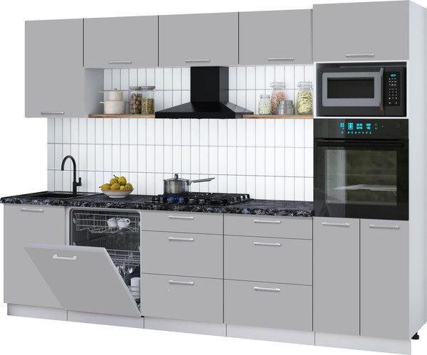 Изображение товара Кухонный гарнитур Интерлиния Мила Gloss 2.9-ПМ1 (грей/грей/кастилло темный)