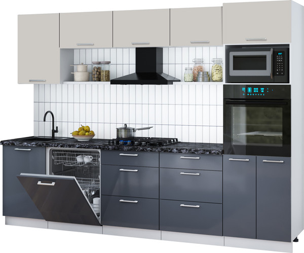 Изображение товара Кухонный гарнитур Интерлиния Мила Gloss 2.9-ПМ1 (асфальт глянец/кашемир/кастилло темный)