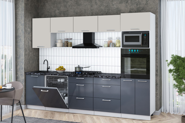 Изображение товара Кухонный гарнитур Интерлиния Мила Gloss 2.9-ПМ1 (асфальт глянец/кашемир/кастилло темный)