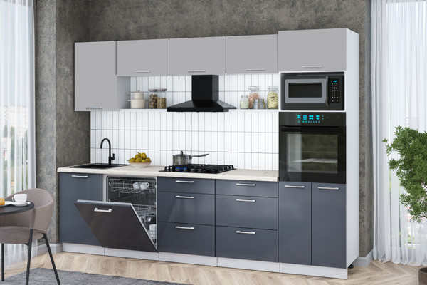 Изображение товара Кухонный гарнитур Интерлиния Мила Gloss 2.9-ПМ1 (асфальт глянец/грей/бискайская сосна)