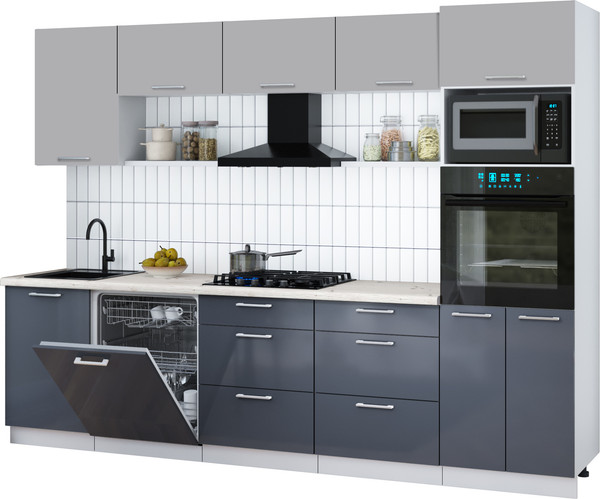 Изображение товара Кухонный гарнитур Интерлиния Мила Gloss 2.9-ПМ1 (асфальт глянец/грей/бискайская сосна)