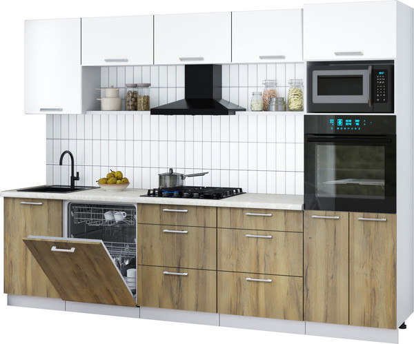 Изображение товара Кухонный гарнитур Интерлиния Мила Gloss 2.9-ПМ1 (дуб вотан/белый/опал светлый)