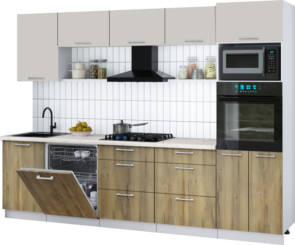 Изображение товара Кухонный гарнитур Интерлиния Мила Gloss 2.9-ПМ1 (дуб вотан/кашемир/бискайская сосна)