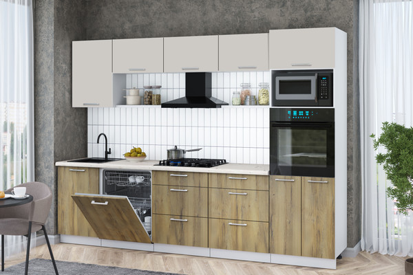 Изображение товара Кухонный гарнитур Интерлиния Мила Gloss 2.9-ПМ1 (дуб вотан/кашемир/бискайская сосна)