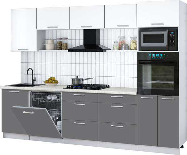 Изображение товара Кухонный гарнитур Интерлиния Мила Gloss 2.9-ПМ1 (серый/белый/опал светлый)