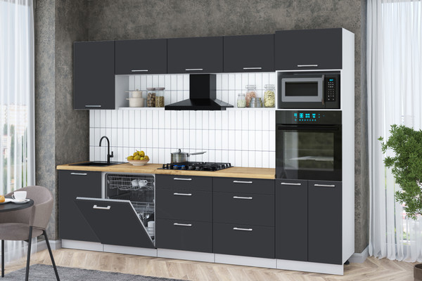 Изображение товара Кухонный гарнитур Интерлиния Мила Gloss 2.9-ПМ1 (пепел/пепел/дуб бунратти)