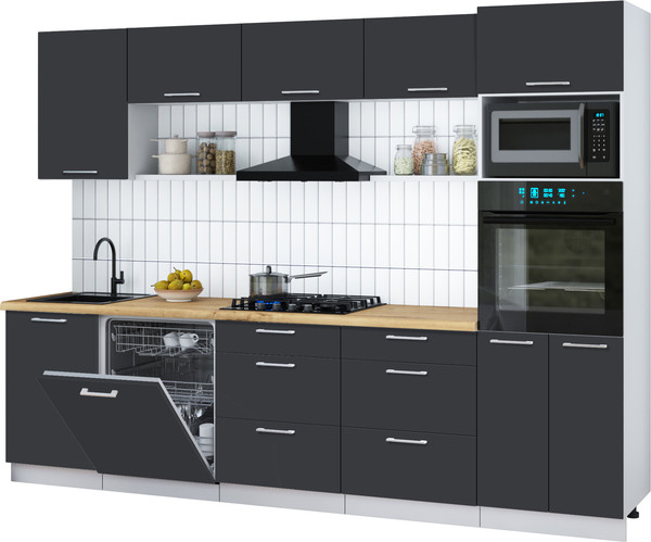 Изображение товара Кухонный гарнитур Интерлиния Мила Gloss 2.9-ПМ1 (пепел/пепел/дуб бунратти)