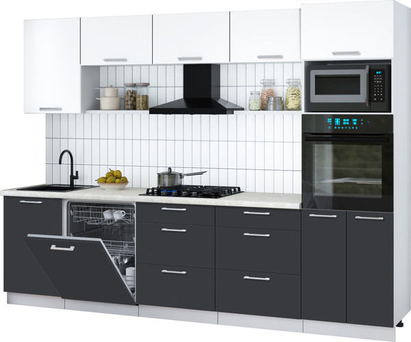 Изображение товара Кухонный гарнитур Интерлиния Мила Gloss 2.9-ПМ1 (пепел/белый/опал светлый)