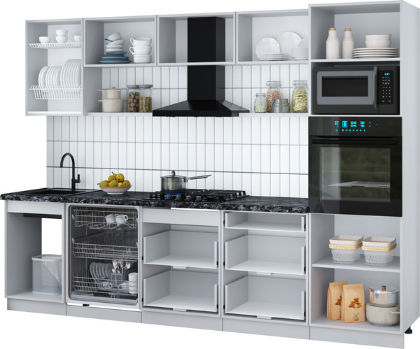 Изображение товара Кухонный гарнитур Интерлиния Мила Gloss 2.9-ПМ1 (пепел/бордовый глянец/серый каспий)