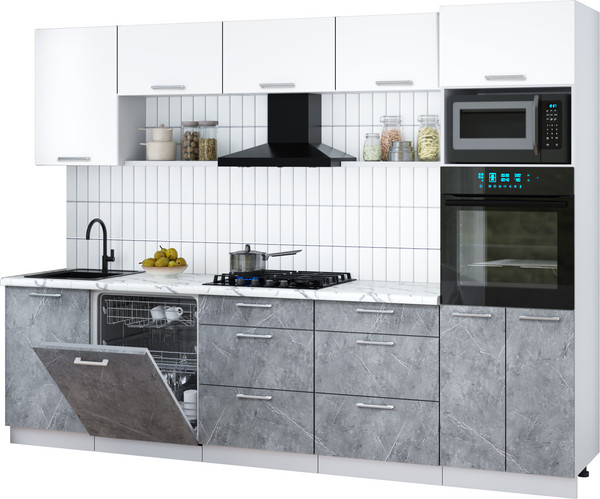 Изображение товара Кухонный гарнитур Интерлиния Мила Gloss 2.9-ПМ1 (керамика/белый/белый гранит)