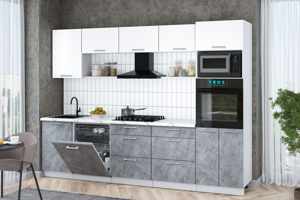 Изображение товара Кухонный гарнитур Интерлиния Мила Gloss 2.9-ПМ1 (керамика/белый/белый гранит)