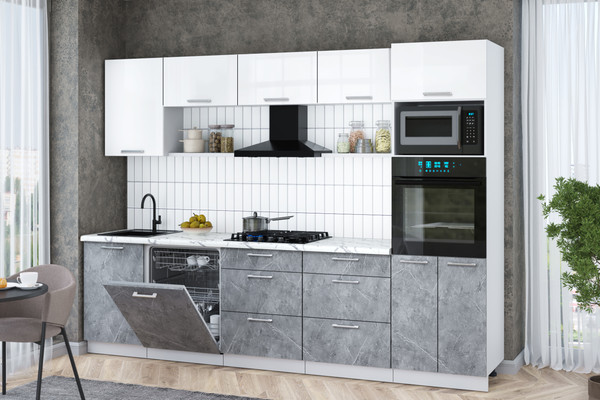 Изображение товара Кухонный гарнитур Интерлиния Мила Gloss 2.9-ПМ1 (керамика/белый глянец/белый гранит)