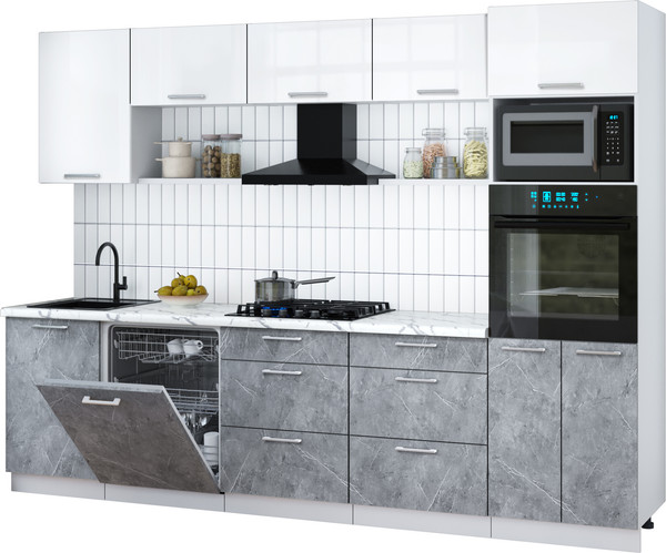 Изображение товара Кухонный гарнитур Интерлиния Мила Gloss 2.9-ПМ1 (керамика/белый глянец/белый гранит)