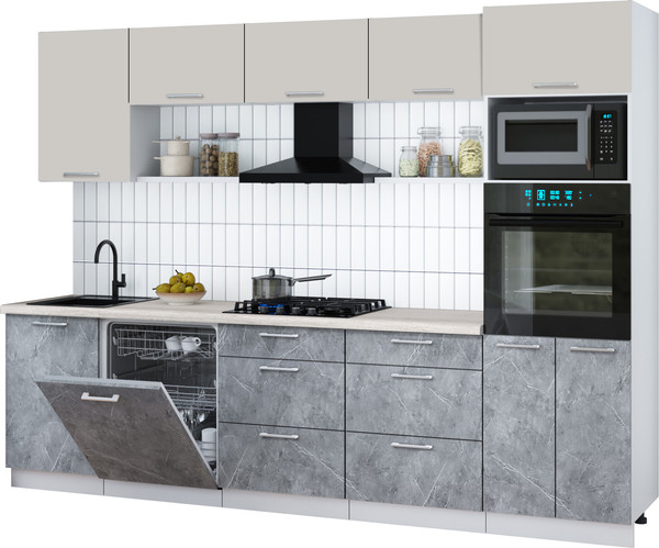 Изображение товара Кухонный гарнитур Интерлиния Мила Gloss 2.9-ПМ1 (керамика/кашемир/травертин серый)
