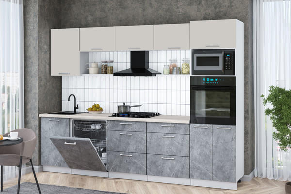 Изображение товара Кухонный гарнитур Интерлиния Мила Gloss 2.9-ПМ1 (керамика/кашемир/травертин серый)